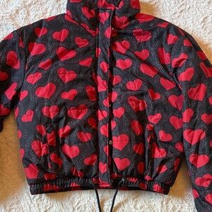 Heart Puffer Jacket - Black & Red